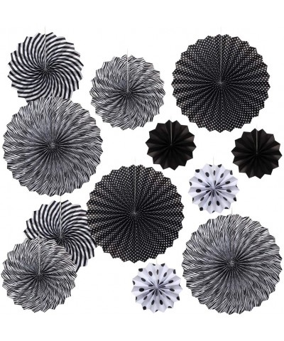 Paper Fans Black Party Hanging Paper Fans Set- 12PCS Mexican Fiesta Kids Party Decorations Hanging Banner for Wedding Birthda...
