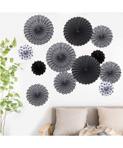 Paper Fans Black Party Hanging Paper Fans Set- 12PCS Mexican Fiesta Kids Party Decorations Hanging Banner for Wedding Birthda...