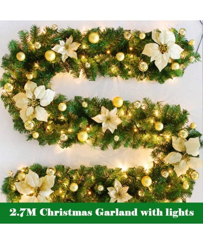 2.7m Christmas Garland with Lights Ornament Glistening Pine Garland with Berries for Christmas Party Home Decoration Power by...