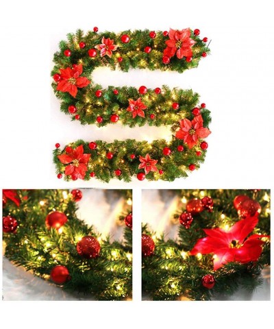 2.7m Christmas Garland with Lights Ornament Glistening Pine Garland with Berries for Christmas Party Home Decoration Power by...