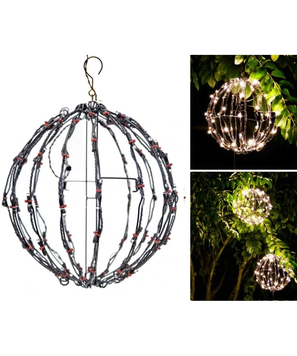 12" Outdoor LED Light Ball - Hanging Tree Globe Light - Use as Outdoor Light Ball - Fold Flat Metal Ball Light Frame (Battery...