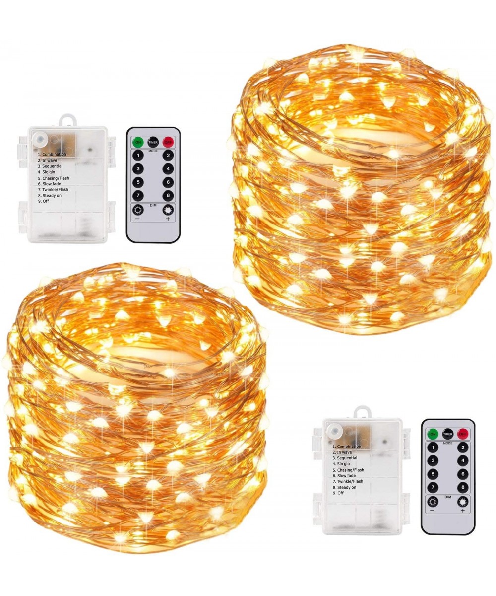 2 Pack 33Ft 100LEDs Fairy Lights Battery Operated with Remote Control Timer- Outdoor String Lights with 8 Modes- Waterproof T...