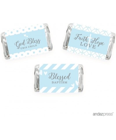 Baby Blue and Gray Boy Baptism Collection- Chocolate Minis Labels- Fits Hershey's Miniatures Party Favors- 36-Pack - Labels M...