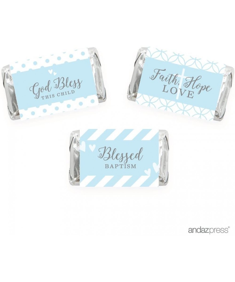 Baby Blue and Gray Boy Baptism Collection- Chocolate Minis Labels- Fits Hershey's Miniatures Party Favors- 36-Pack - Labels M...