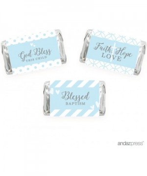 Baby Blue and Gray Boy Baptism Collection- Chocolate Minis Labels- Fits Hershey's Miniatures Party Favors- 36-Pack - Labels M...