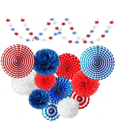 4th of July Party Decorations Set - Stars Stripes- Hanging Paper Fans- Paper Pom poms Kit for Independence Day- Patriotic Fav...