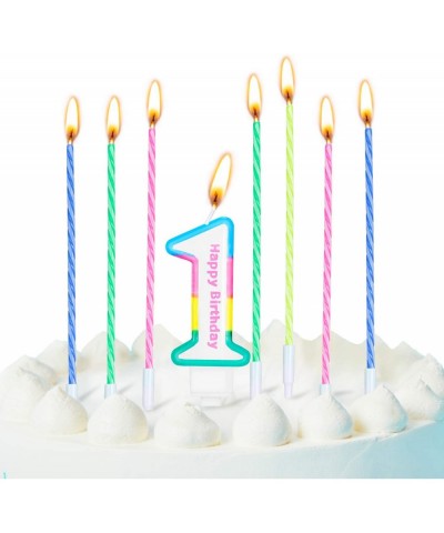 1st Rainbow Birthday Cake Numeral Candles Color Rainbow Cake Topper Candles Decoration and 12 Pieces Rainbow Spiral Cake Cand...