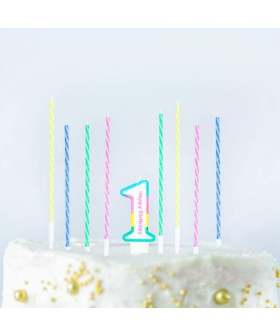 1st Rainbow Birthday Cake Numeral Candles Color Rainbow Cake Topper Candles Decoration and 12 Pieces Rainbow Spiral Cake Cand...