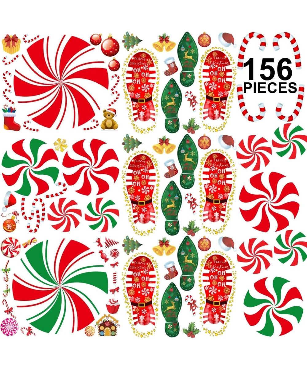 156PCS Christmas Peppermint Floor Decals Footprints Stickers for Christmas Candy Party Decoration Xmas Party Decor Supplies- ...
