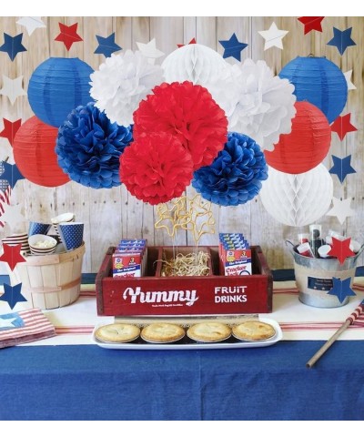 4th of July Party Decorations Set - Stars Stripes- Hanging Paper Fans- Paper Pom poms Kit for Independence Day- Patriotic Fav...