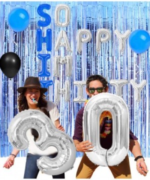 30th Birthday Decorations Blue and Silver So Happy Im Thirty Balloons Number 30 Foil Balloon Happy 30th Dirty 30 Birthday Par...