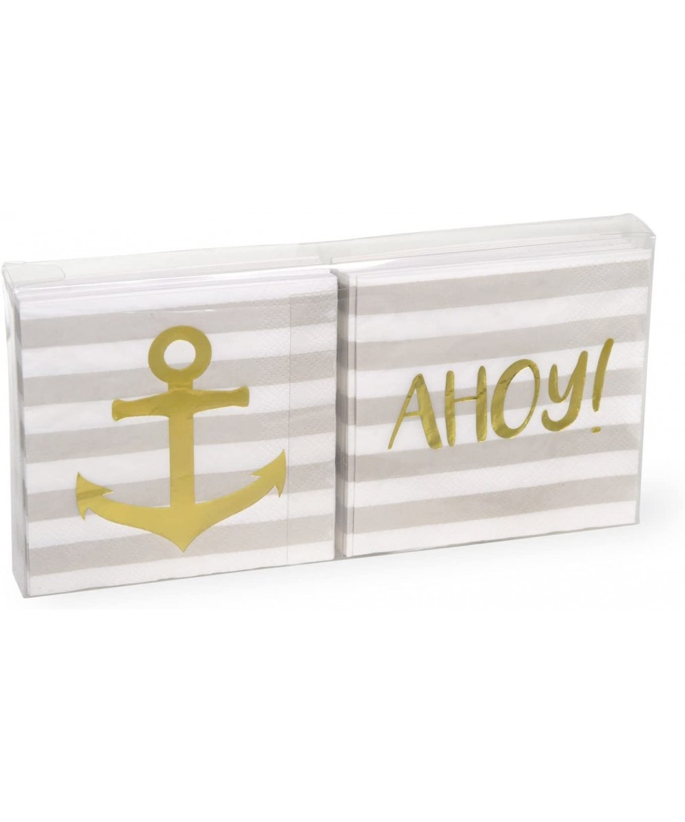 Gold Foil Stamped 3-Ply Paper Cocktail Napkins- Anchor Ahoy- 40-Count - CI1883KH365 $9.48 Tableware