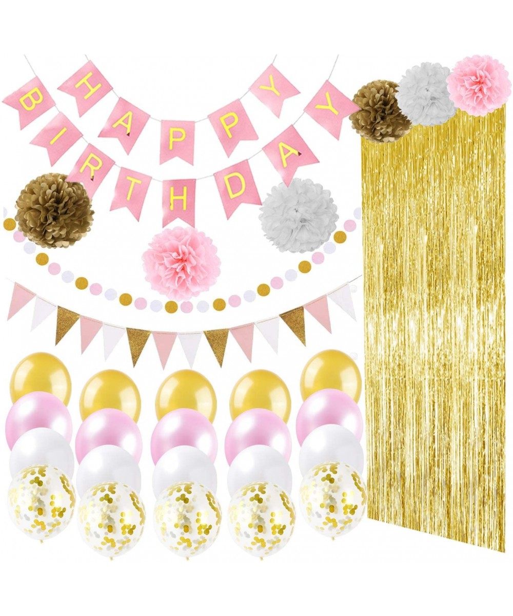 pink and gold party Birthday Decorations Baby Shower Decorations Girls Birthday Foil Fringe Curtains Photo Backdrop Paper Flo...