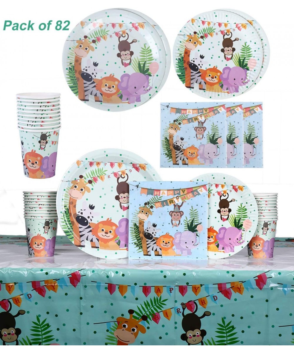 Jungle Safari Animals Themed Birthday Party Tableware Serves 20 Guests - Dinner Dessert Plates Napkins Cups Table Covers - Ju...