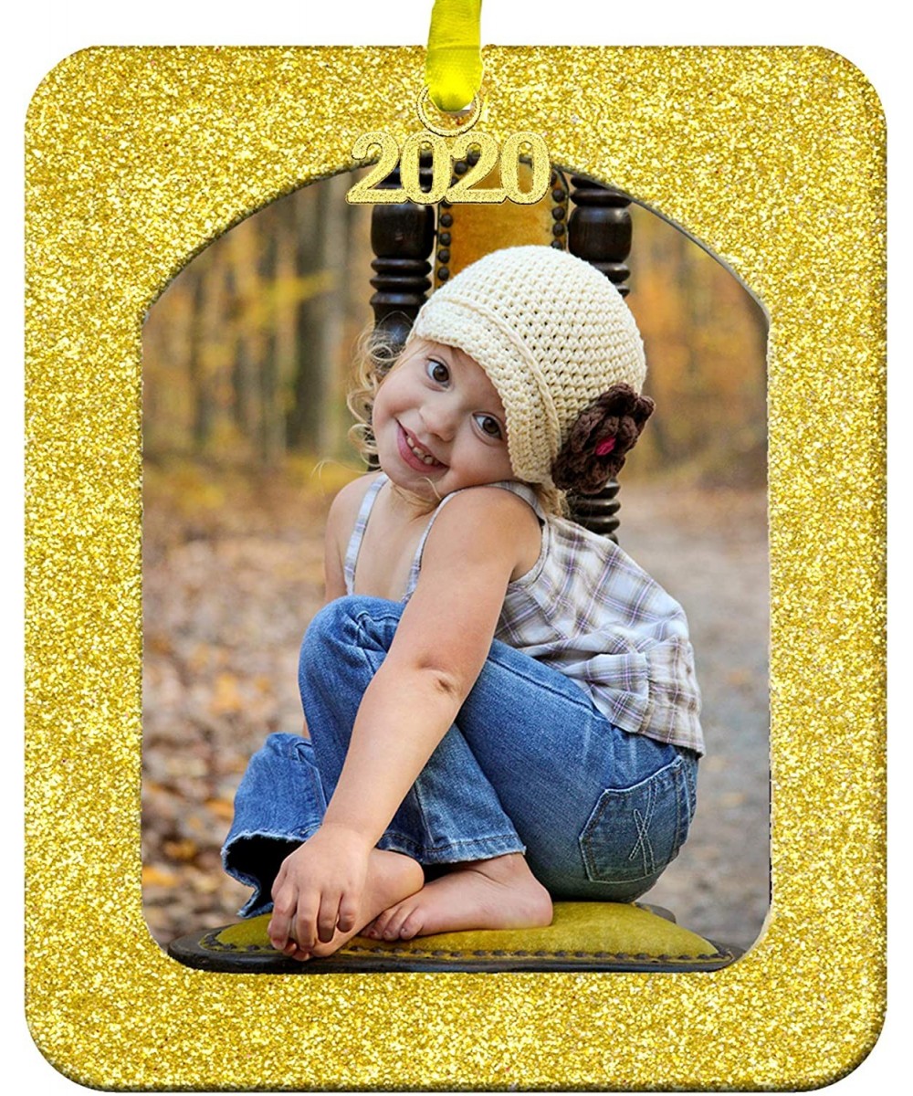 2020 Magnetic Glitter Photo Christmas Ornaments with Non Glare Photo Protector- Vertical - Gold - Bright Yellow Gold - C311UF...