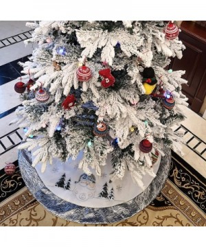 36" Luxury Christmas Tree Skirt Embroidered Silvery Santa Claus Snowflake with Satin Border- Xmas Tree Skirt Themed with Chri...