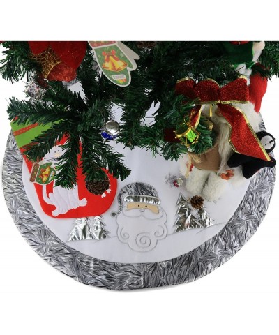 36" Luxury Christmas Tree Skirt Embroidered Silvery Santa Claus Snowflake with Satin Border- Xmas Tree Skirt Themed with Chri...