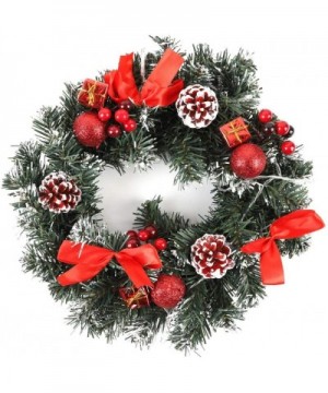 Christmas Wreath with LED String Lights Battery Powered Xmas Door Wreath Artificial Xmas Hanging Garland for Indoor Outdoor C...