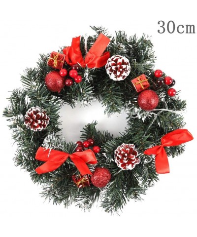 Christmas Wreath with LED String Lights Battery Powered Xmas Door Wreath Artificial Xmas Hanging Garland for Indoor Outdoor C...