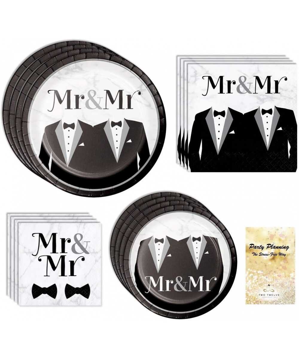 Gay Wedding Party Supplies- Mr & Mr Tuxedo Design- 16 Guests- 65 Pieces- Disposable Paper Dinnerware- Plate and Napkin Set - ...