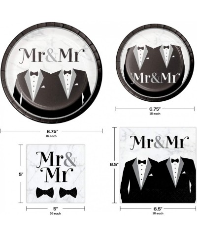 Gay Wedding Party Supplies- Mr & Mr Tuxedo Design- 16 Guests- 65 Pieces- Disposable Paper Dinnerware- Plate and Napkin Set - ...