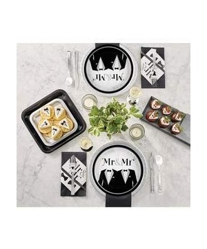 Gay Wedding Party Supplies- Mr & Mr Tuxedo Design- 16 Guests- 65 Pieces- Disposable Paper Dinnerware- Plate and Napkin Set - ...