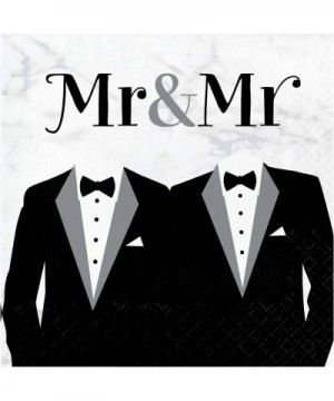 Gay Wedding Party Supplies- Mr & Mr Tuxedo Design- 16 Guests- 65 Pieces- Disposable Paper Dinnerware- Plate and Napkin Set - ...