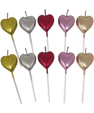 10 Count Metallic Cake Candles Multi-Color Heart Cake Candle Topper with Holder for Wedding Party Birthday Cake Decoration (H...