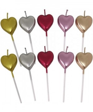 10 Count Metallic Cake Candles Multi-Color Heart Cake Candle Topper with Holder for Wedding Party Birthday Cake Decoration (H...