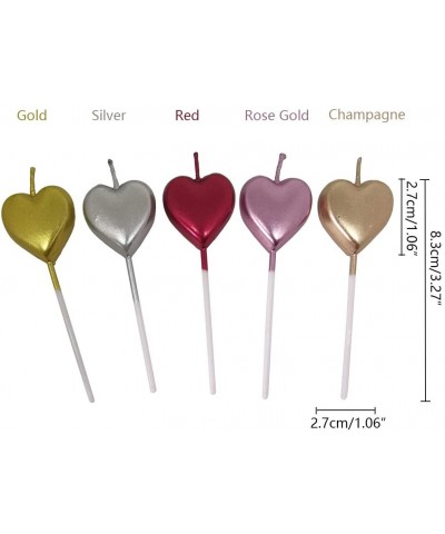 10 Count Metallic Cake Candles Multi-Color Heart Cake Candle Topper with Holder for Wedding Party Birthday Cake Decoration (H...