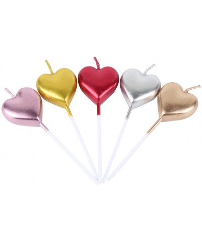 10 Count Metallic Cake Candles Multi-Color Heart Cake Candle Topper with Holder for Wedding Party Birthday Cake Decoration (H...