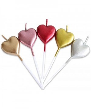 10 Count Metallic Cake Candles Multi-Color Heart Cake Candle Topper with Holder for Wedding Party Birthday Cake Decoration (H...