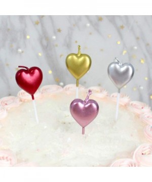 10 Count Metallic Cake Candles Multi-Color Heart Cake Candle Topper with Holder for Wedding Party Birthday Cake Decoration (H...