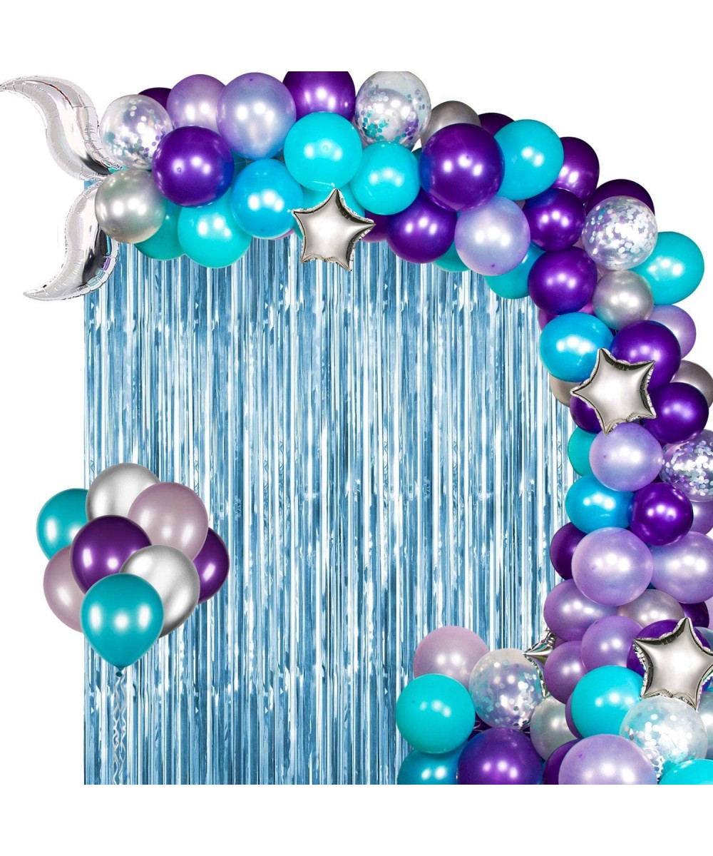 Mermaid Balloon Garland Kit with Light Blue Foil Fringe Curtain- Mermaid Tail Foil Balloons for Mermaid Ocean Theme Party Und...