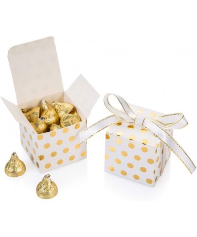 White Gift Candy Box Bulk with Gold Dots 2x2x2 inches with Ribbon Party Favor Box- Gold Dots- Pack of 50 - White Box With Gol...