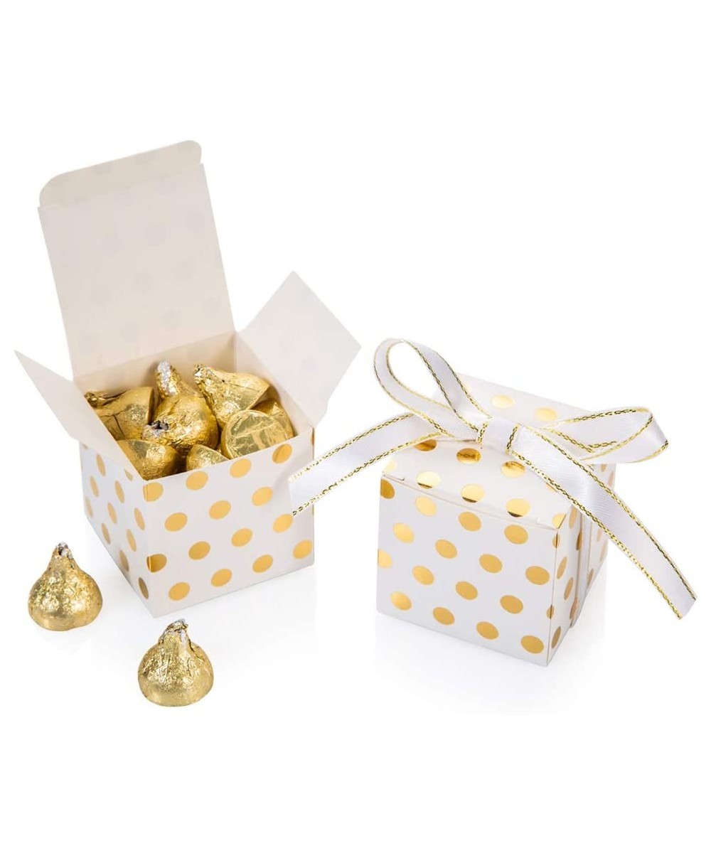 White Gift Candy Box Bulk with Gold Dots 2x2x2 inches with Ribbon Party Favor Box- Gold Dots- Pack of 50 - White Box With Gol...