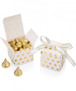 White Gift Candy Box Bulk with Gold Dots 2x2x2 inches with Ribbon Party Favor Box- Gold Dots- Pack of 50 - White Box With Gol...