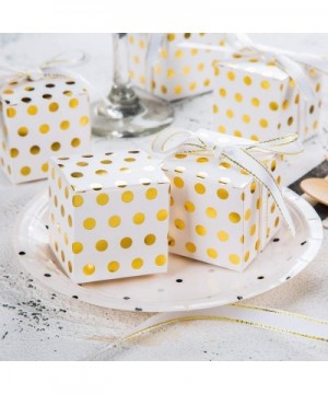 White Gift Candy Box Bulk with Gold Dots 2x2x2 inches with Ribbon Party Favor Box- Gold Dots- Pack of 50 - White Box With Gol...