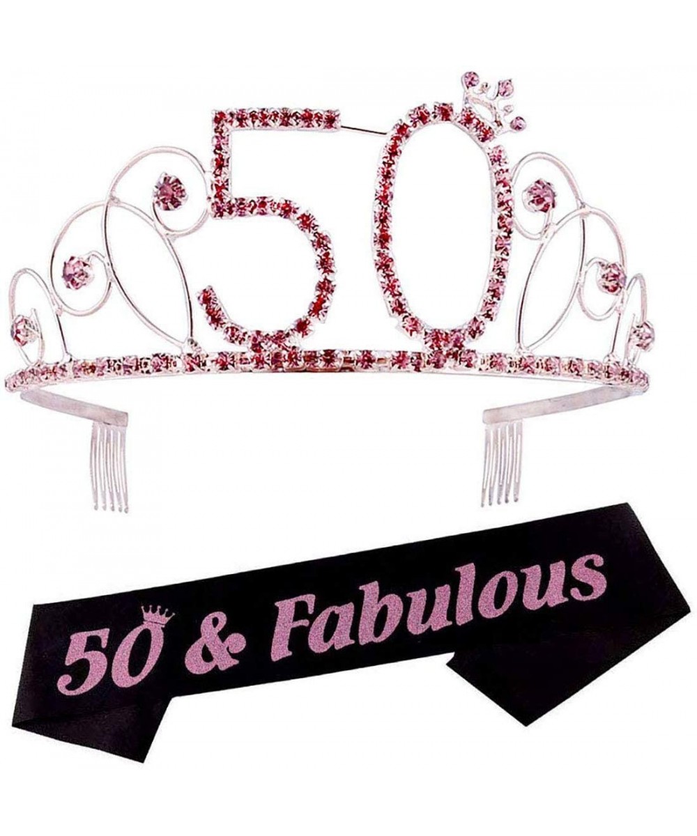 50th Birthday Tiara and Sash 50th Birthday Crown and Sash For 50th Birthday Party Supplies(Pink Tiara+Black Sash) - CU18STNU7...