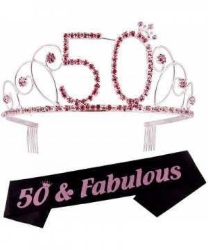 50th Birthday Tiara and Sash 50th Birthday Crown and Sash For 50th Birthday Party Supplies(Pink Tiara+Black Sash) - CU18STNU7...