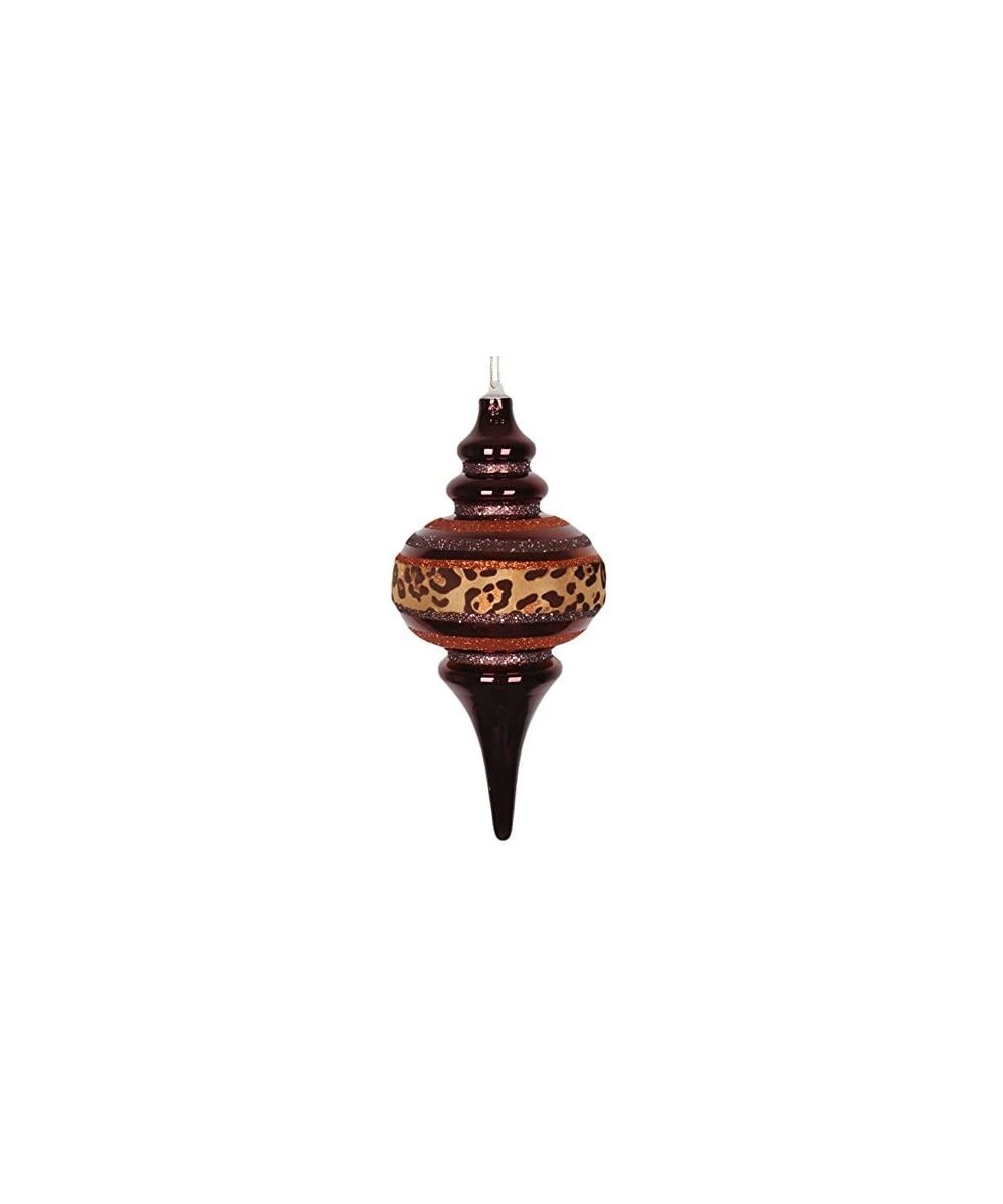 Diva Safari Cheetah Print/Stripes Copper and Coffee Commercial Christmas Finial Ornament- 10 - CR11Q7K77QT $12.78 Ornaments