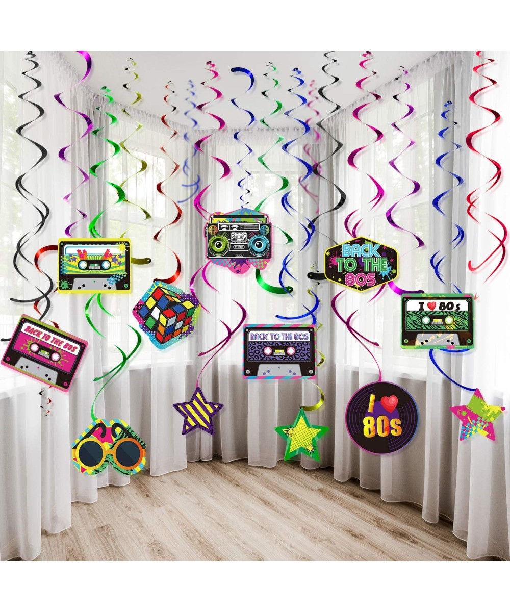 80s Party Decorations Kit- 80's Retro 1980s Party Hanging Swirls Ceiling Decorations Foil Double Spiral 80's Hip Hop Sign Han...