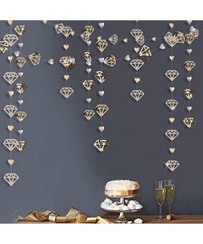 52Ft Champagne Gold Diamond Heart Hanging Banner Double Sided Glitter Metallic Paper Garland for Bachelorette Engagement Wedd...