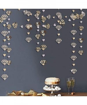 52Ft Champagne Gold Diamond Heart Hanging Banner Double Sided Glitter Metallic Paper Garland for Bachelorette Engagement Wedd...