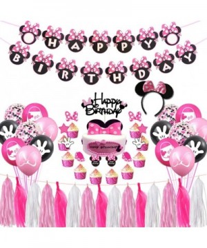 Minnie Mouse Birthday Party Supplies Decorations- Pink and Black Ears Headband Happy Birthday Banner- Glittery Minnie Inspire...