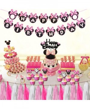 Minnie Mouse Birthday Party Supplies Decorations- Pink and Black Ears Headband Happy Birthday Banner- Glittery Minnie Inspire...