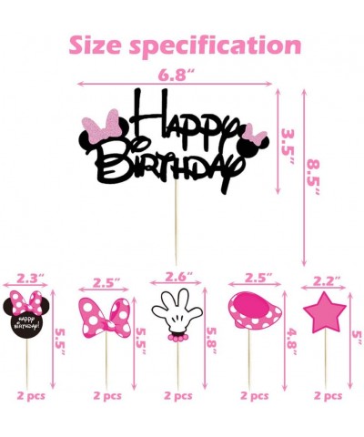 Minnie Mouse Birthday Party Supplies Decorations- Pink and Black Ears Headband Happy Birthday Banner- Glittery Minnie Inspire...