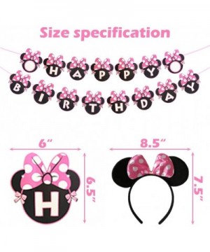 Minnie Mouse Birthday Party Supplies Decorations- Pink and Black Ears Headband Happy Birthday Banner- Glittery Minnie Inspire...