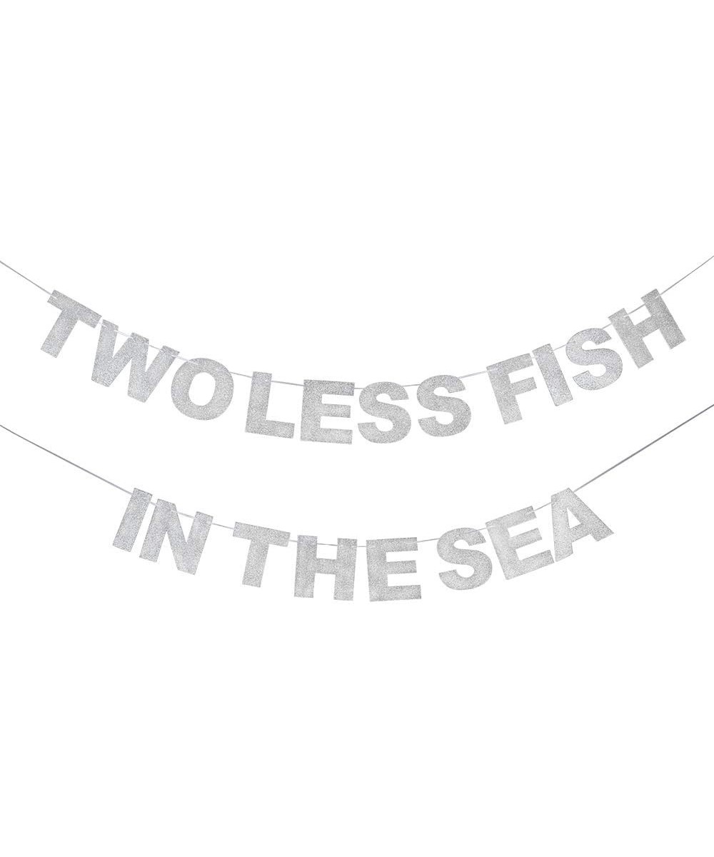 Two Less Fish in The Sea Silver Glitter Banner Rustic Nautical Sea Theme Wedding Couple Shower Beach Bachelorette Party Sign ...