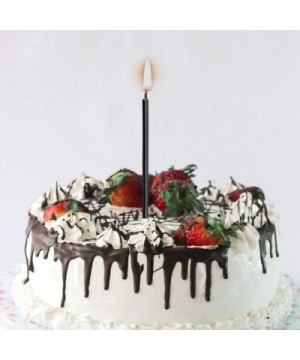 24pcs Metallic Birthday Candles in Holders Black Tall Birthday Cake Candles Long Thin Cupcake Candles for Birthday Wedding Pa...